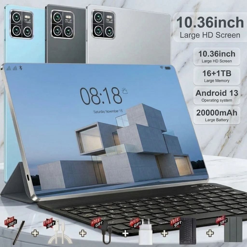 Tableta 5G con Android, pantalla de 10,36 pulgadas, batería de 20000 mAh, cámara dual de 16+32 MP, doble SIM, 16 GB de RAM, 1 TB de ROM