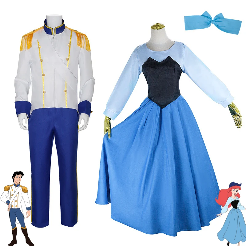 

The Little Mermaid Cosplay Costume, Prince Eric Royal Military Uniform, Princess Ariel Dress, Adult Couple Halloween Costumes