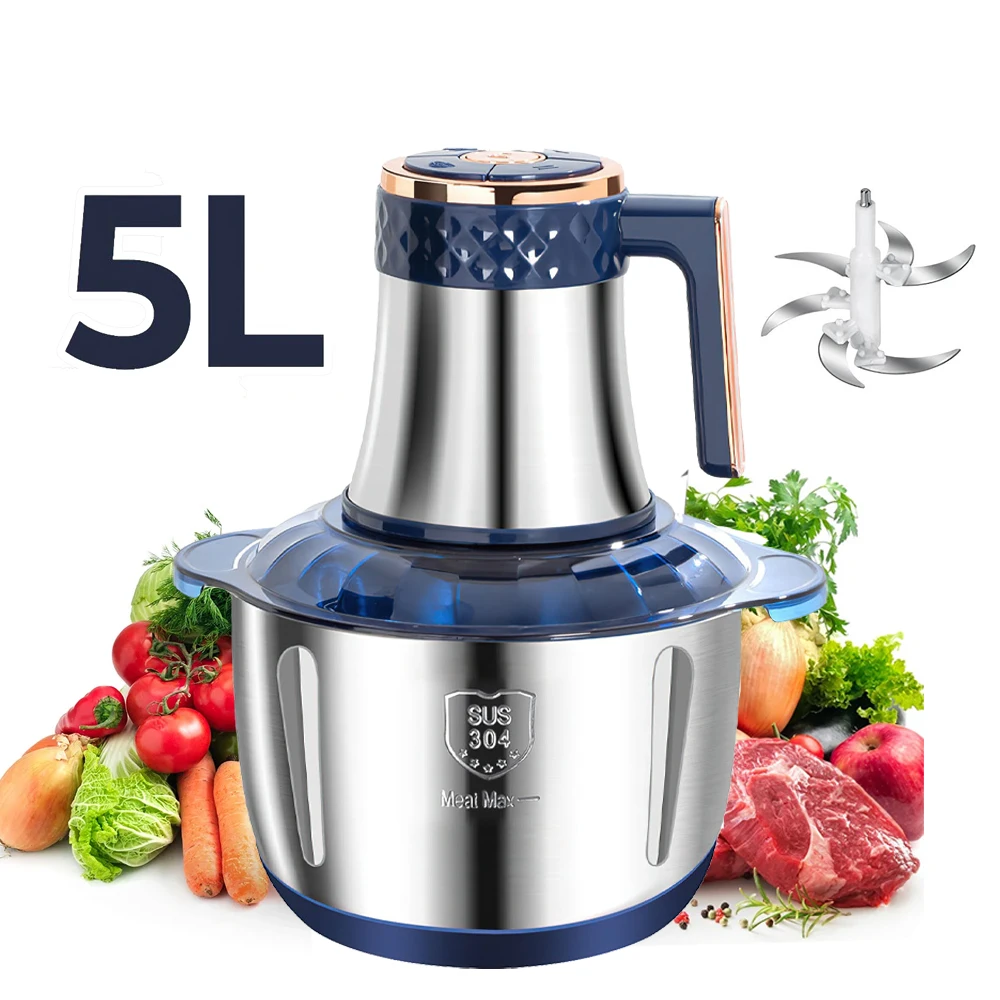 Electric Meat Grinders 5L Food Crusher 6S Stainless Steel Multifunctional Vegetable Slicer Processor Chopper Kitchen Appliances