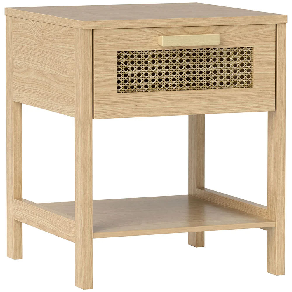 Table de chevet en osier, une table de chevet plus élégante en bois avec tiroirs et étagères ouvertes, dimensions : 40x40x48, 4cm