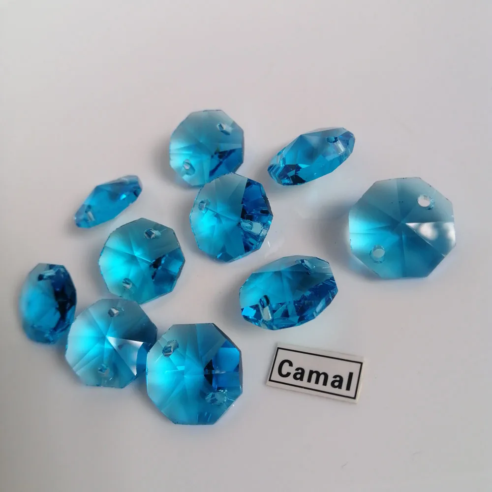 

Camal 20pcs Sky Blue14mm Crystal Octagonal Loose Beads 1Hole/2Holes Chandelier Lighting Lamp Parts Curtains Home Decoration