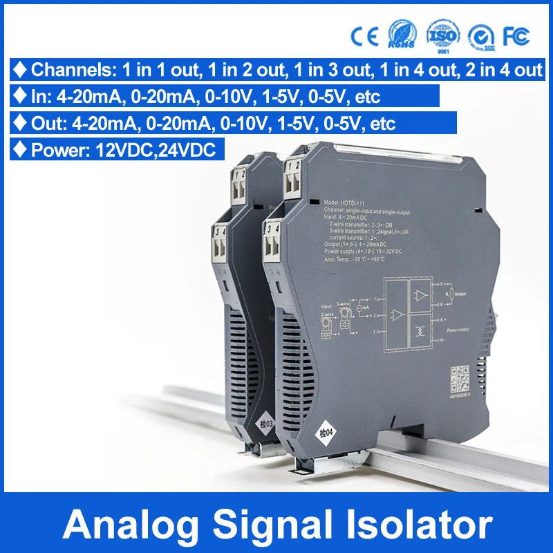 4-20mA to 0-10V Signal isolator transmitter signal distributor transducer 0.1%F.S 1 in 2 out voltage current converter