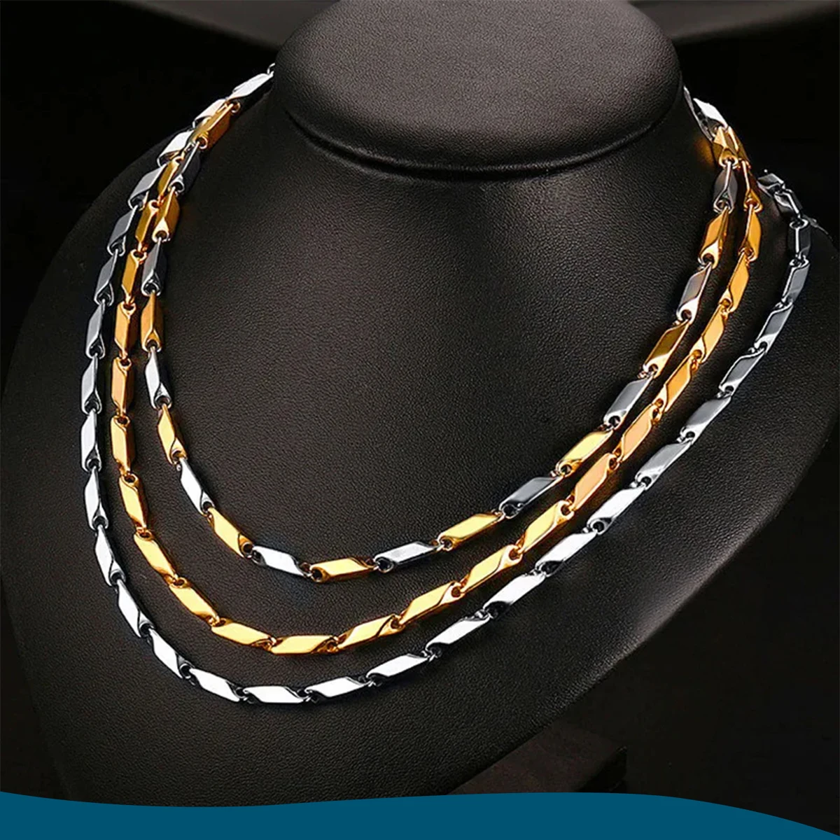 

3mm Stainless Steel Geometric Rhombus 3D Chain Personality Men's Necklace Chain Melon Seed Chain
