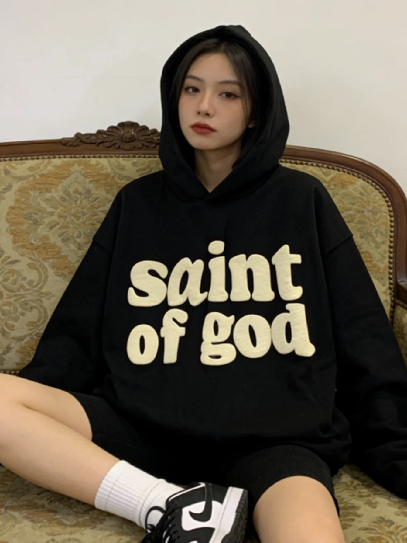 

Мужская повседневная толстовка с капюшоном, пуловер с 3D-принтом букв "Saint of God"