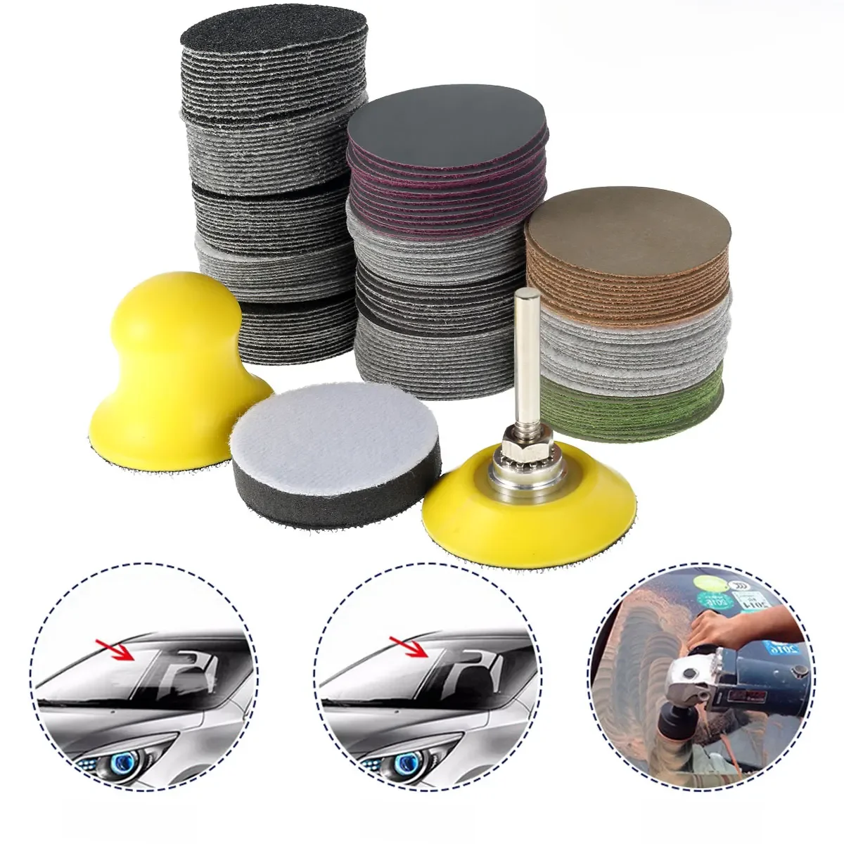 Nouveau 180 pièces 2 pouces disque de ponçage carbure 60-10000 grain feuille de ponçage papier de verre sec et humide papier de ponçage pour le polissage outils abrasifs