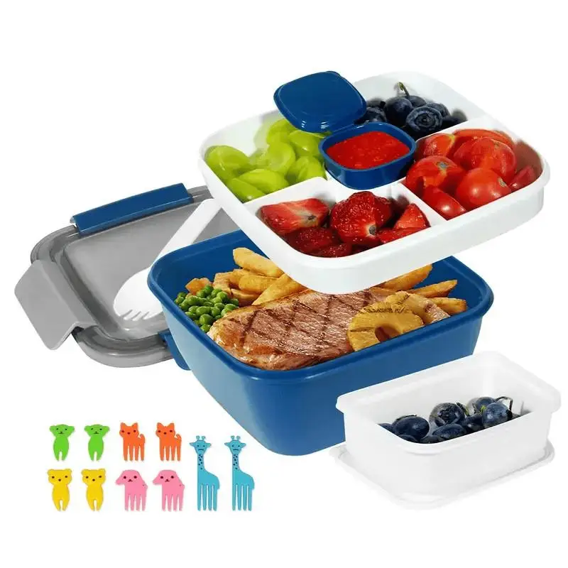 1 Set 1,5L Quadratische Unterteilte Lunchbox Blau, Mikrowellengeeignete Bento-Box mit Fächern, Große Kapazität Mahlzeiten-Vorbereitungsbehälter, Umweltfreundlicher PP-Lebensmittelbehälter mit