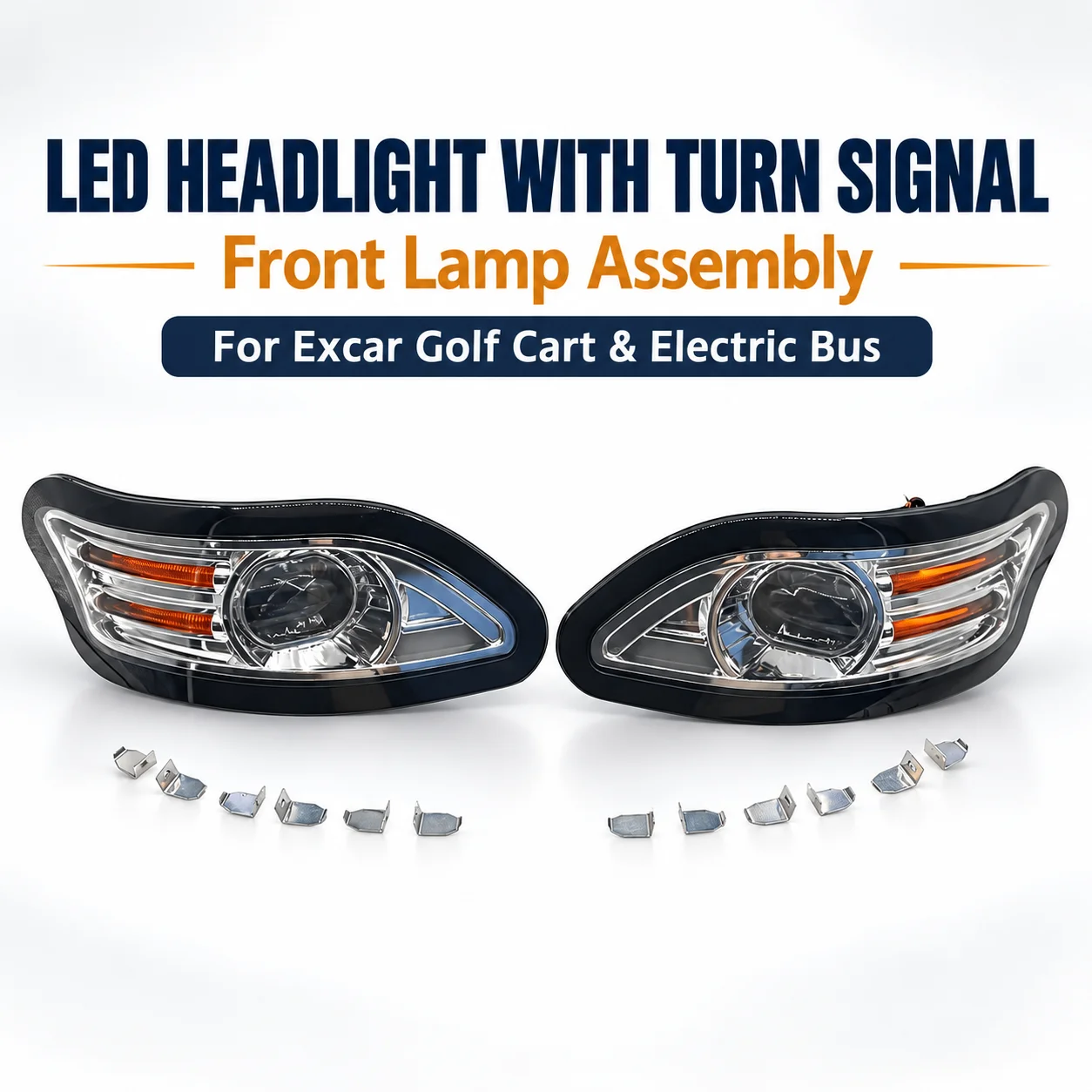 EXCAR Golf Cart Front LED Headlights with Turn Signals, LED Lighting Head Lamp & Amber Turn Signal Assembly Replacement Parts