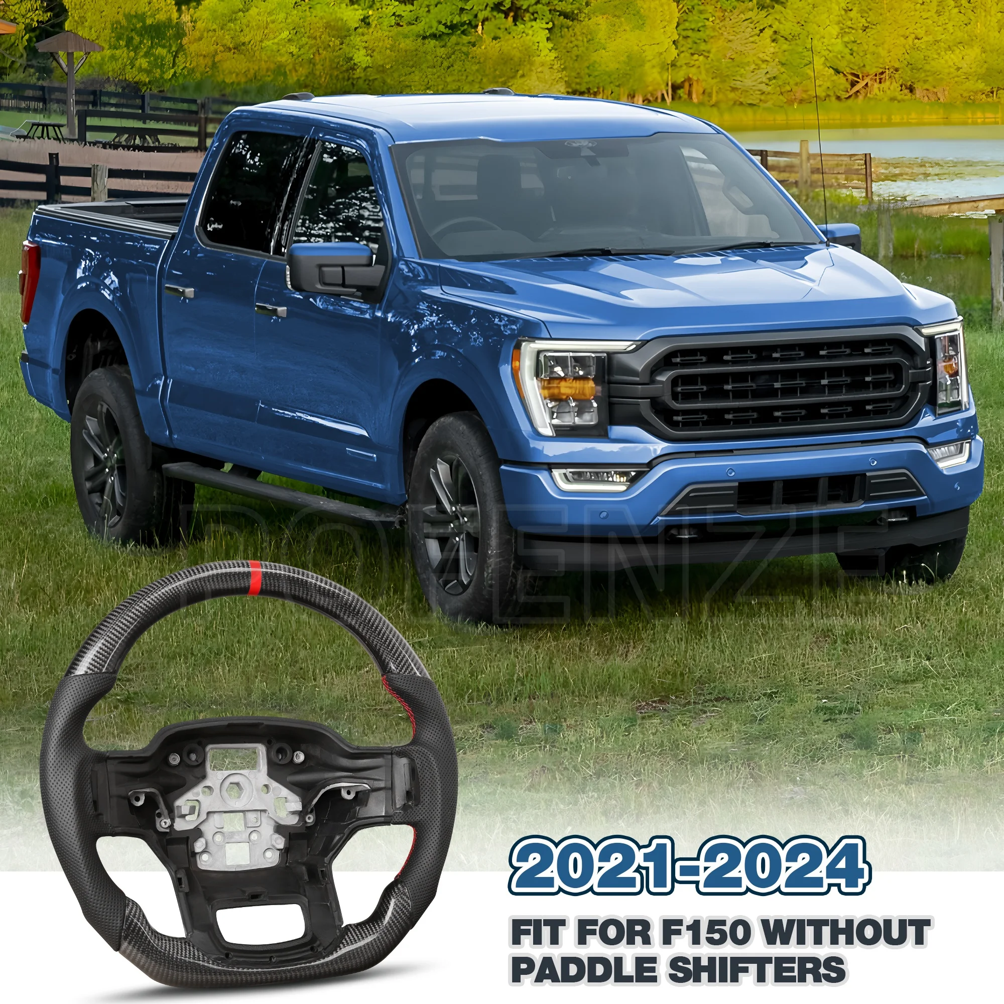 

New Type Carbon Fiber Steering Wheel for F150 2021-2024, F250/F350/F450 2023-2024, D-shaped Flat-bottom, Car Accessories