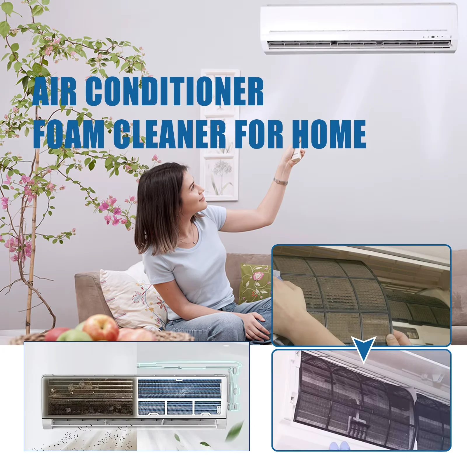 Air Conditioner Cleaner No Disassembly Wash-Free Deodorizer Radiators Fan Cleaner Coil Dirt Foam Spray Home Cleaning Agent 120ml
