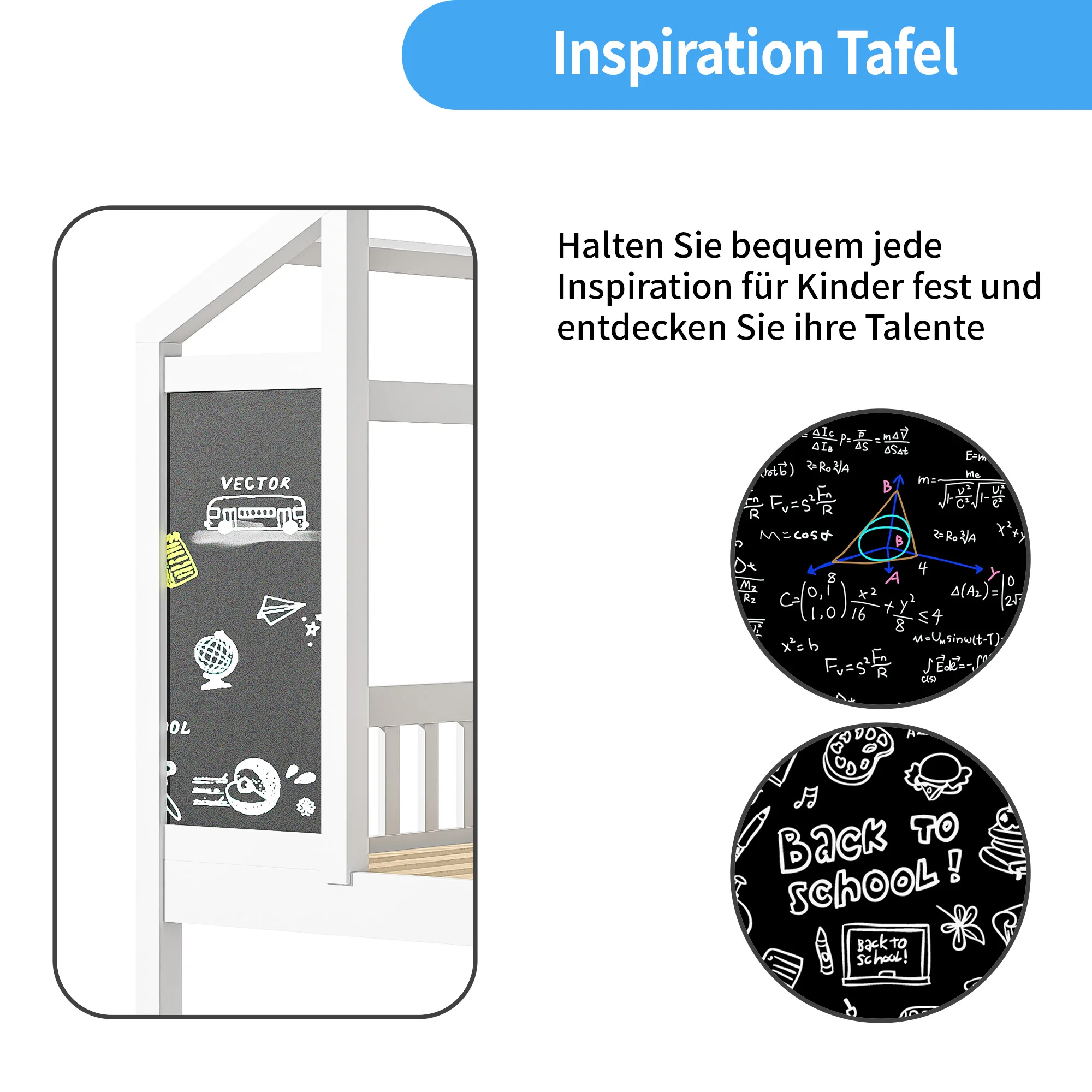 Kinderhaus bett 90x200 cm, Holzbett mit Tafel und Stauraum, Massivholz mit Lattenrost, (ohne Matratze)