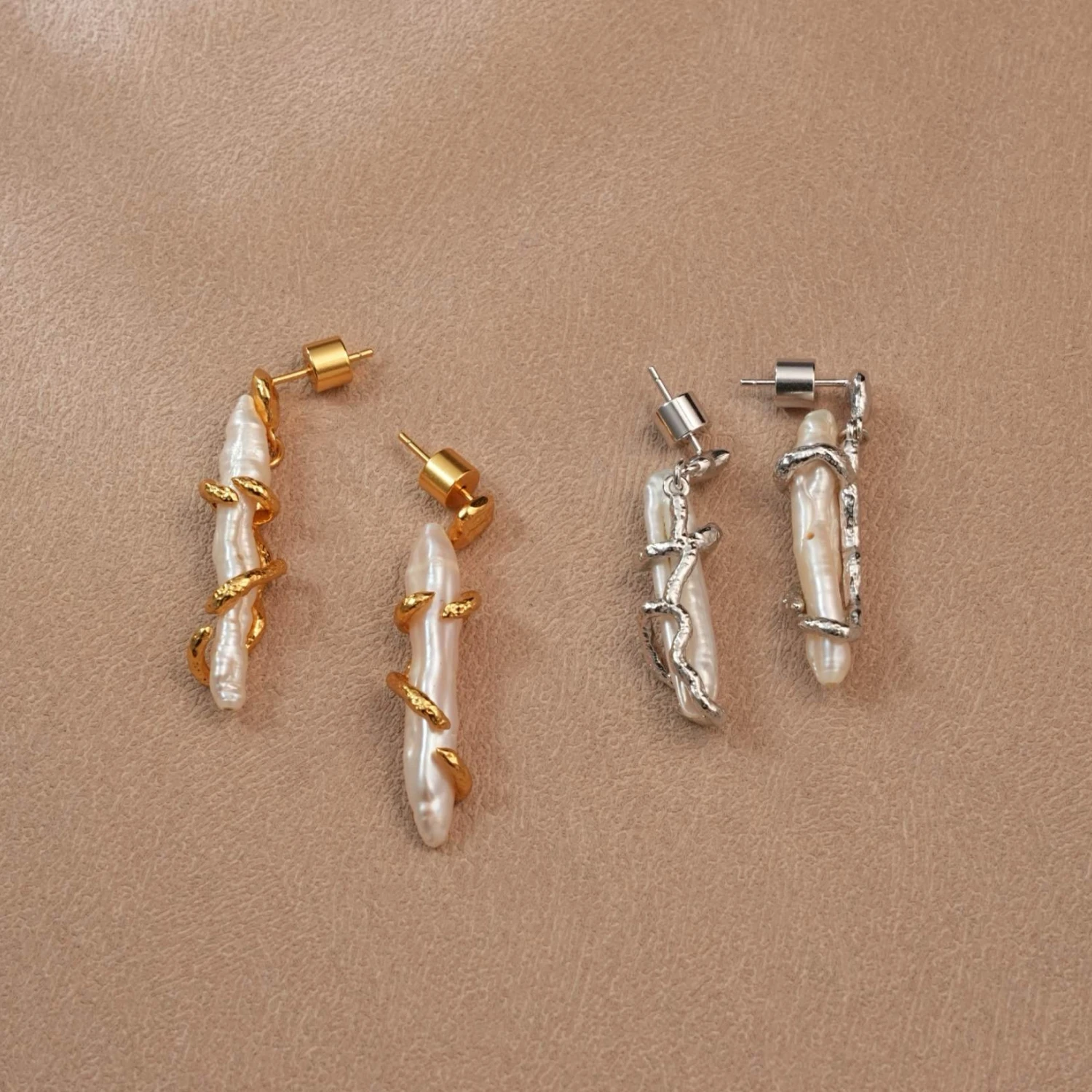 YAJUNIEL Natural Baroque Freshwater Pearl Dangle Earrings for Women 24K Real Gold Plated Hypoallergenic Unique Jewelry Gifts