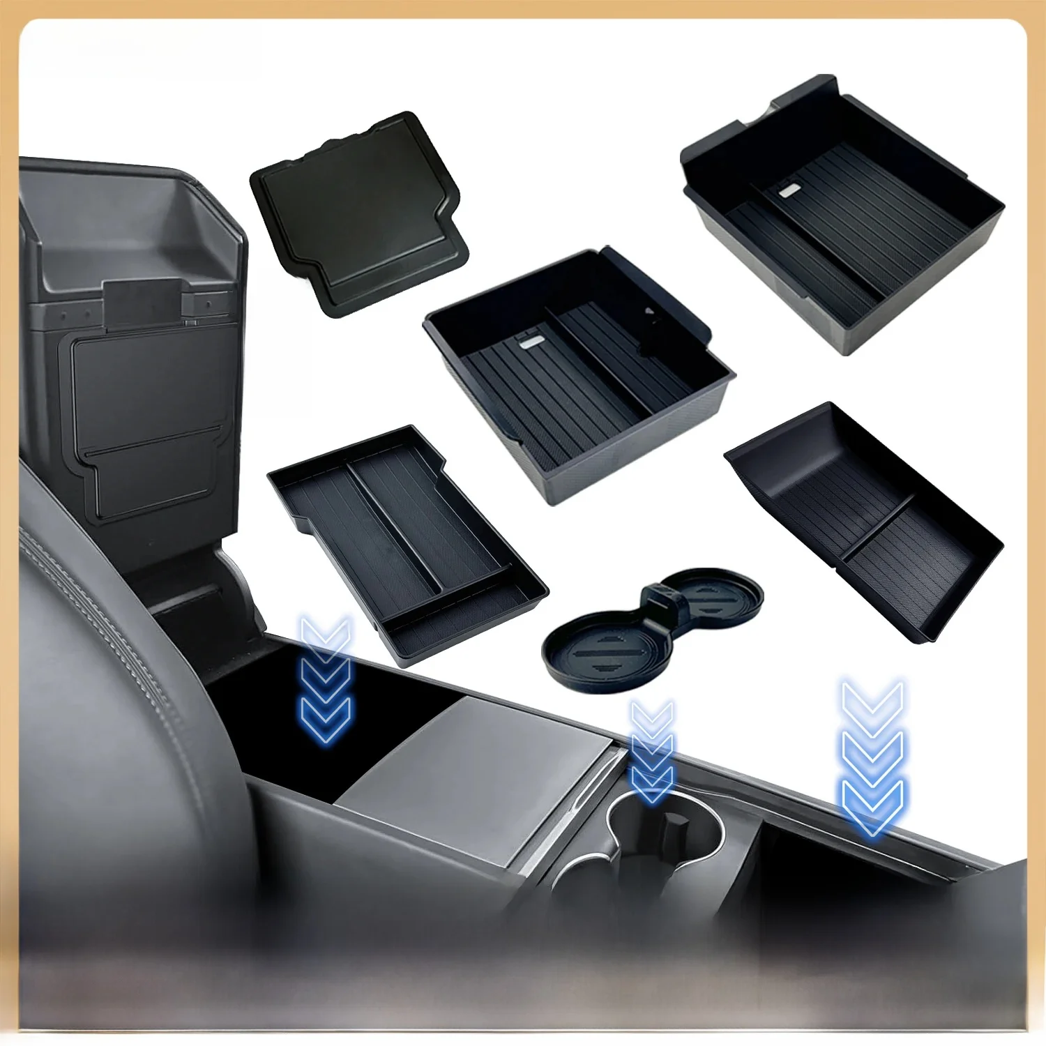 1/2/3/4/6/7/8 pièces pour Tesla Nouveau Modèle Y 2025 Launch Juniper ABS avec tapis antidérapant en silicone pour console et boîte de rangement pour accoudoir et porte-gobelet