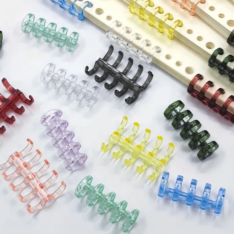 20pcs 5-Hole Plastic Loose Leaf Binder Clips, Detachable Binding Strips for Notebook, Random Color