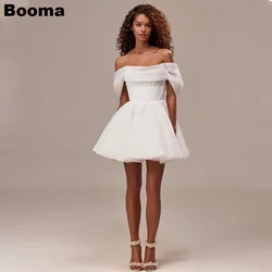 Booma A-Line Mini Wedidng Party Dresses Off Shoulder Pleats Organza Bridals Party Gowns for Women Prom Cocktail Dresses Bespoke