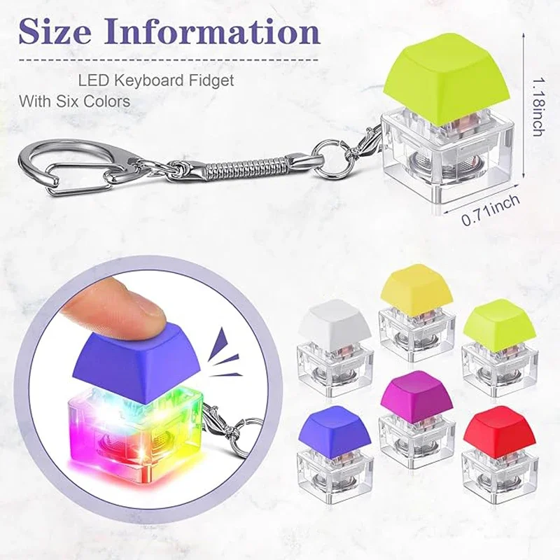 Mechanical Switch Keychain with LED Light Keyboard Key Chain Fidget Toy Keycap Stress Relief Toys Fidget Button Keyring