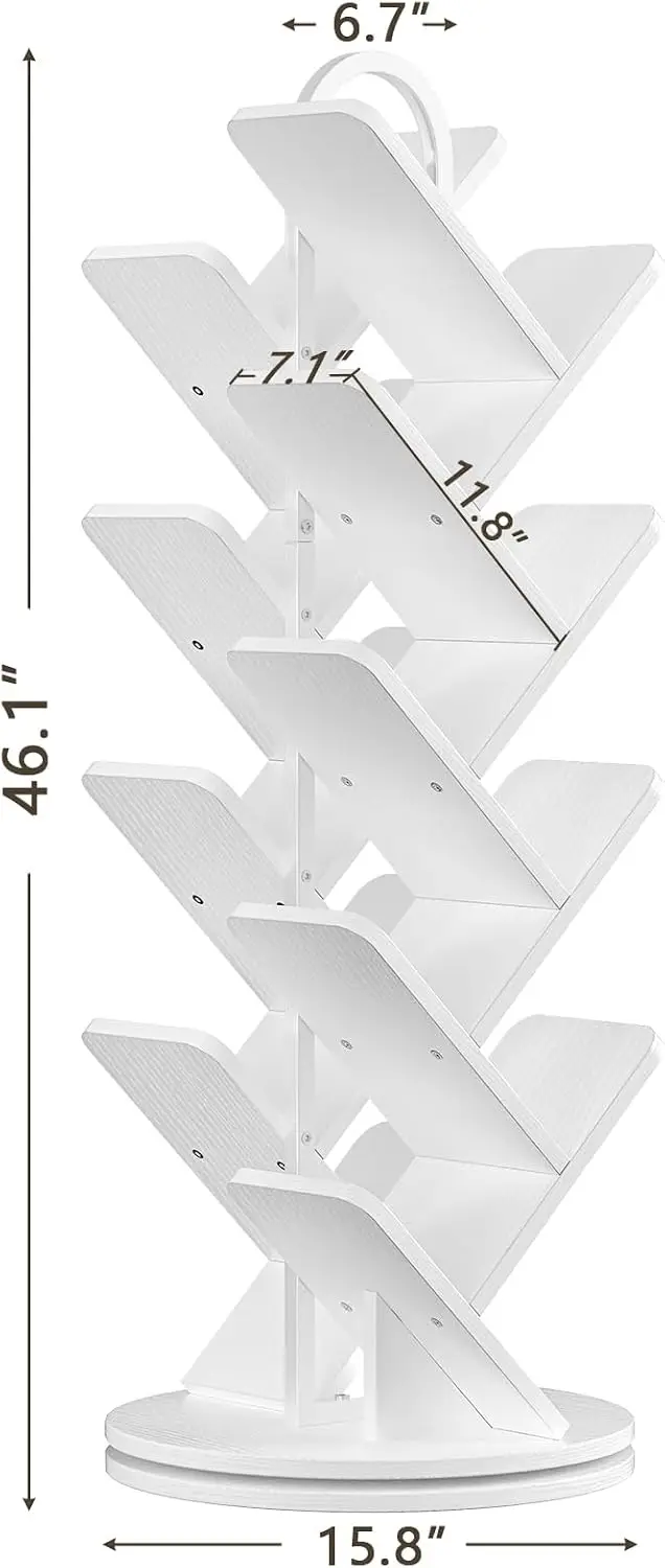 16-Tier Tree Rotating Bookshelf,360 Degree Spinning Standing Bookcase for Magazines DVDs Books, Corner Bookcase for Living Study