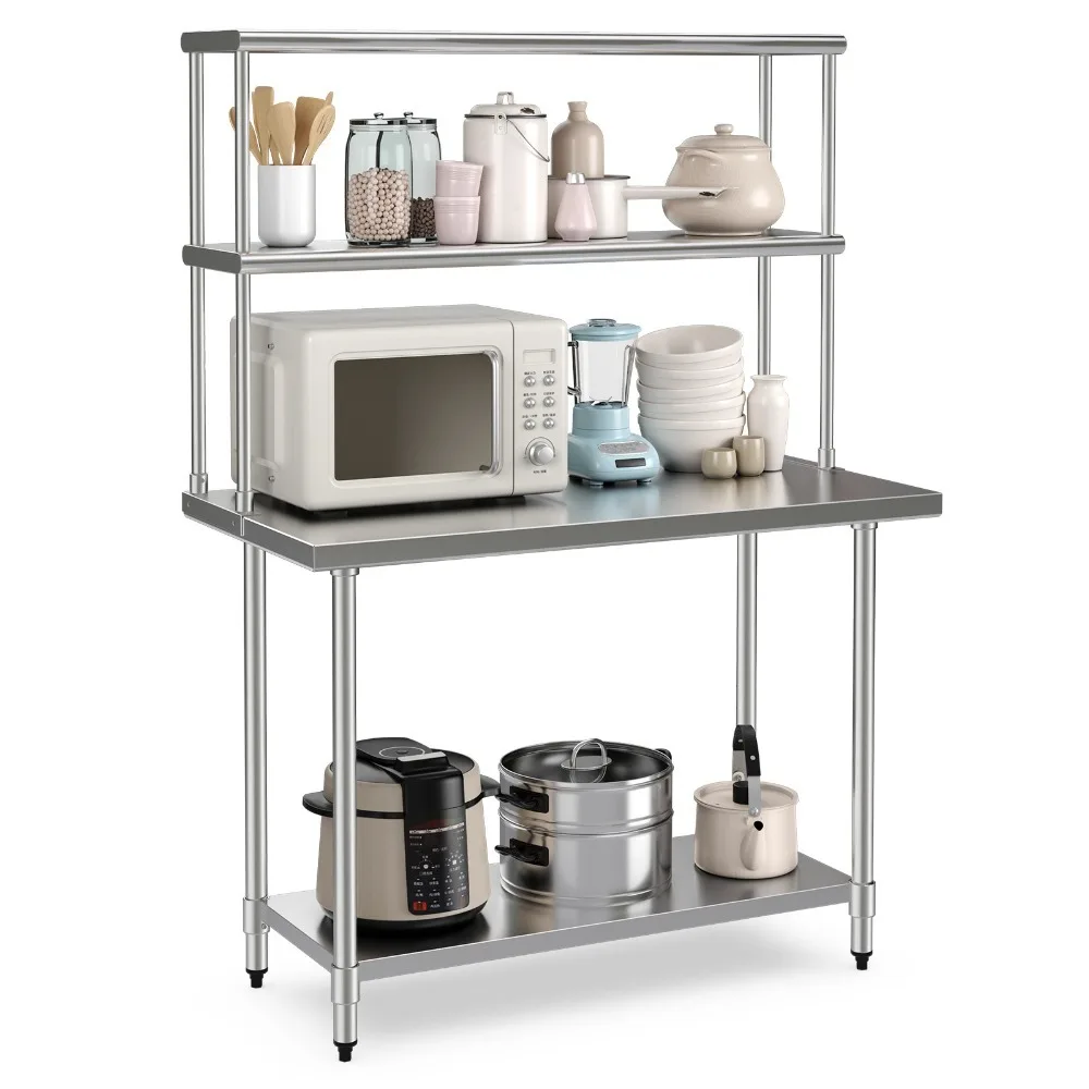 

Stainless Steel Table w/ Overshelves, 48" X 24" Work Table w/ 48" X 12" Shelf