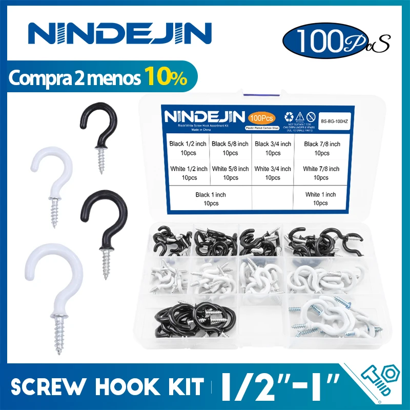 100/118/150/185 pçs gancho de parede parafuso gancho conjunto cabide parafuso-em gancho kit luz teto cozinha copo gancho parafuso de aço carbono olho