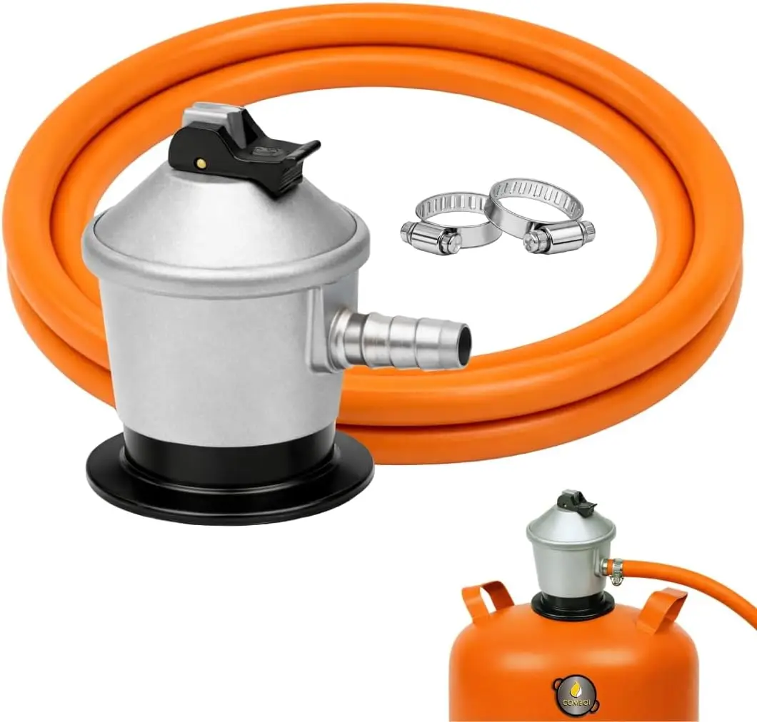 Kit De Manguera De Butano 1.5m Con 2 Abrazaderas Cabezal Para Butano 50 Mbar Regulador De Gas Con Valvula De Seguridad 29 Mbar Juegos Completos O Piezas Sueltas Universal Para Camping Y Deportes Al Aire Libre