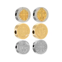 5Pcs Stainless Steel Gold Jesus Christ Big Hole Cross Spacer Beads