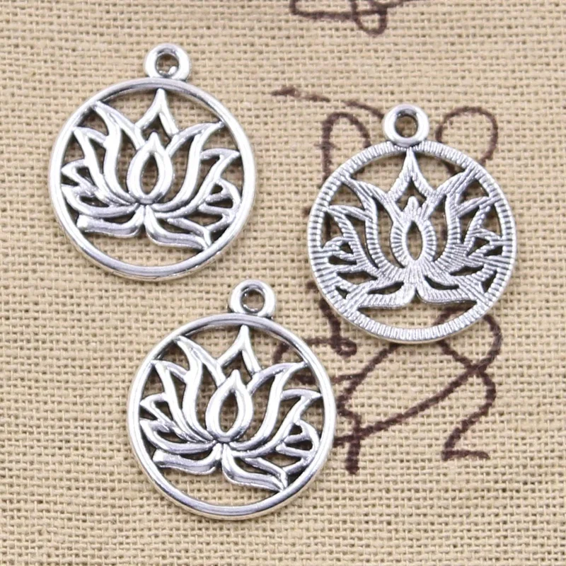 20 sztuk Charms joga kwiat lotosu 22x19mm antyczne srebro kolor wisiorki DIYCrafts dokonywanie ustalenia Handmade tybetański biżuteria — zdjęcie 2