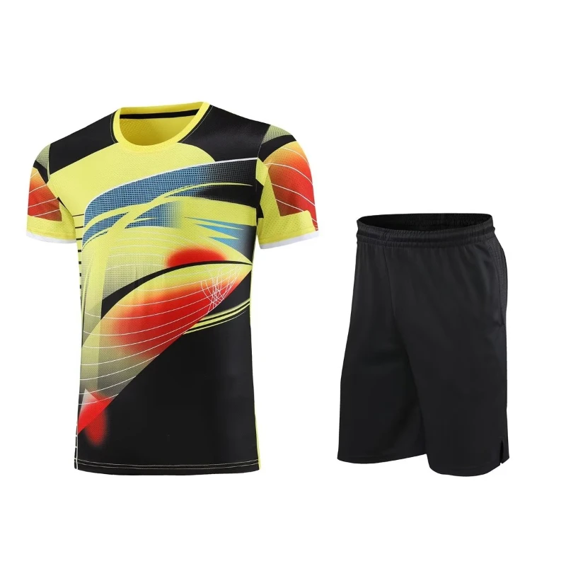 Ensemble de badminton à manches courtes pour hommes et femmes, t-shirt et pantalon de ping-pong pour enfants, maillot d'entraînement de tennis de table pour garçons et filles, trempé, 2 pièces