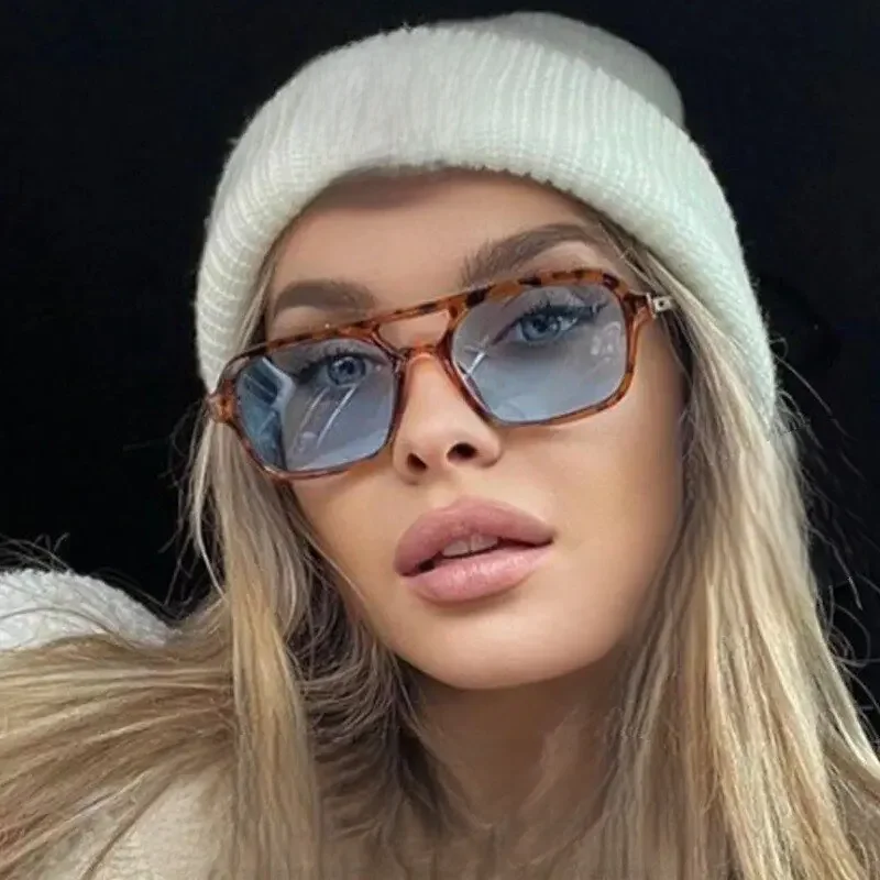 Petites lunettes De soleil carrées Vintage pour femmes, lunettes De soleil miroir De styliste De marque, mode rétro, monture léopard bleue Oculos De Sol