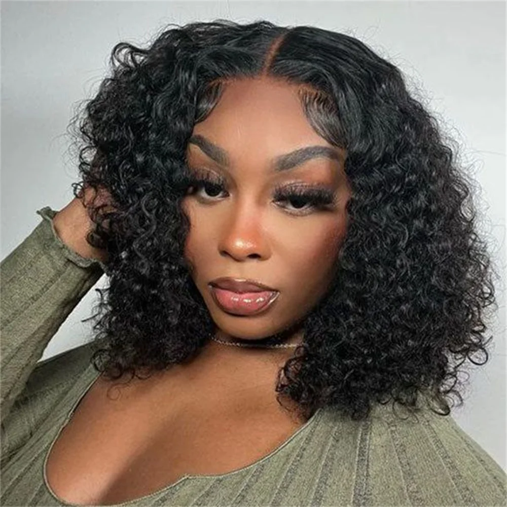 

Wear Go 6x4 Transparent Lace Glueless Curly Bob Wigs Natural Color 10-14 Inch Human Hair Pre Plucked Pre Cut Lace Closure Wigs