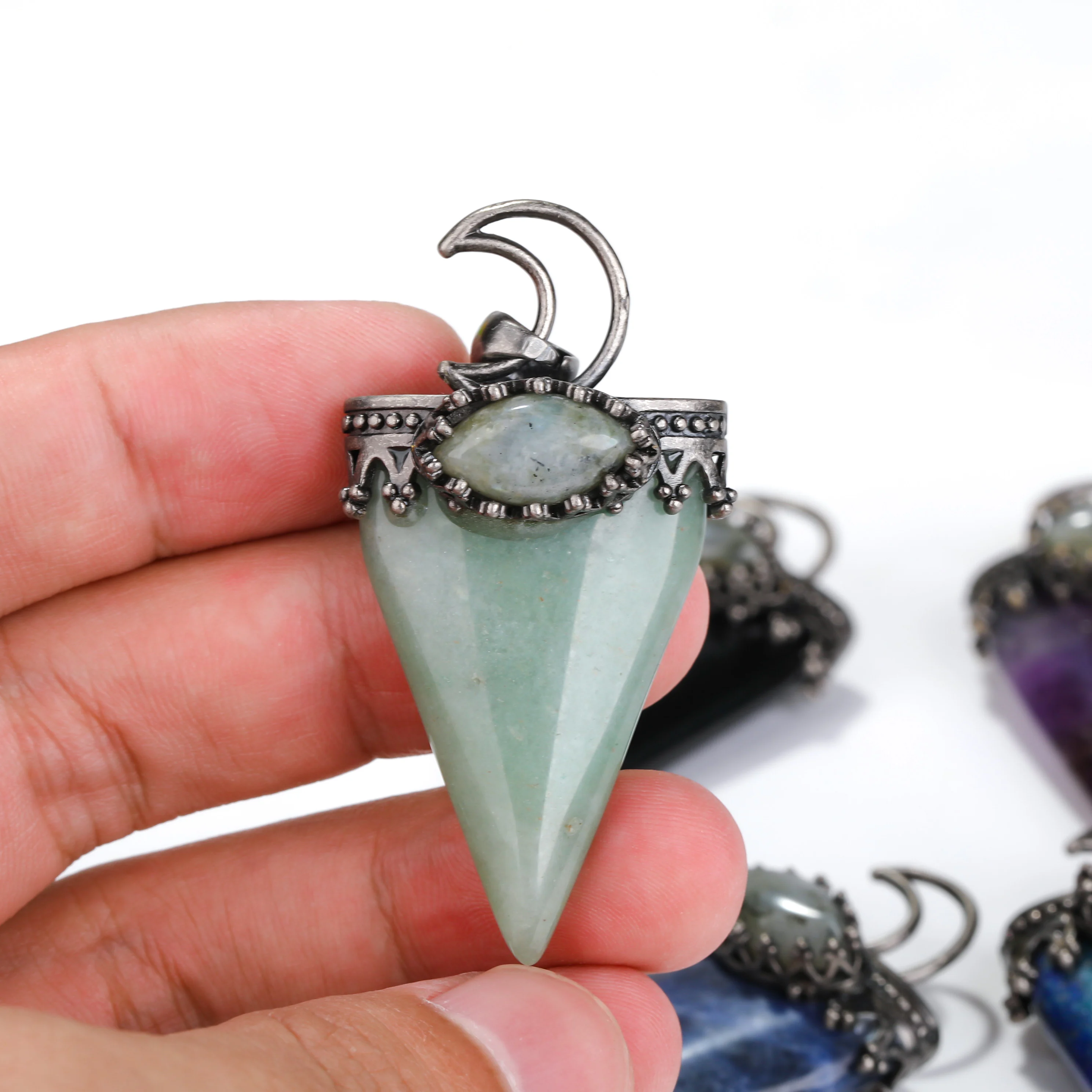 Crystal Gemstone Arrow Pendants,Spiral Healing Natural Crystal Stone Pendants Jewelry,Bronze Copper Charms Arrowhead Pendant image 5