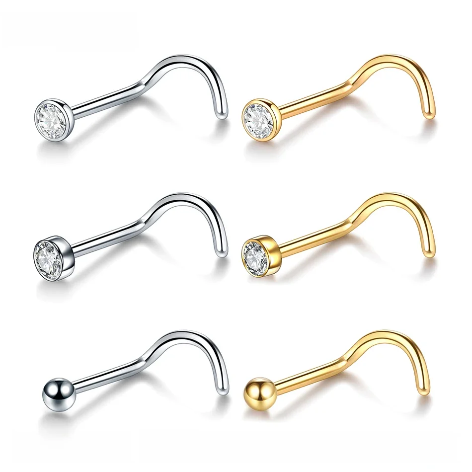 10 stks/partij G23 Titanium Neus Studs Piercing Crystal Neus Schroef Platte CZ Neusgat Oorbellen Piercing Nariz Sieraden Neuspiercings 20G 18G - afbeelding 2