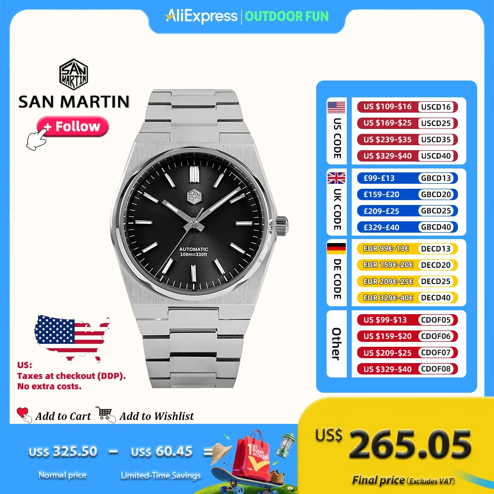 

San Martin классические роскошные мужские часы из нержавеющей стали 40 мм платье Miyota 9015 автоматические механические наручные часы с сапфирами BGW-9 10 бар
