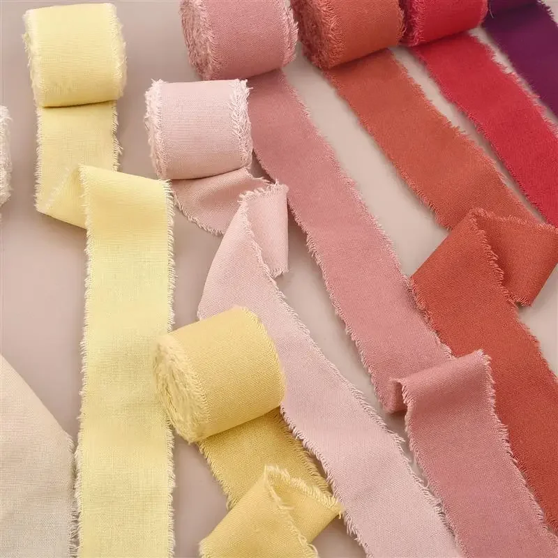 Ruban en coton et lin à bord effiloché déchiré à la main, 4CM x 5M, pour Bouquets d'invitation de mariage, emballage de cadeaux de noël et de saint-valentin, décorations