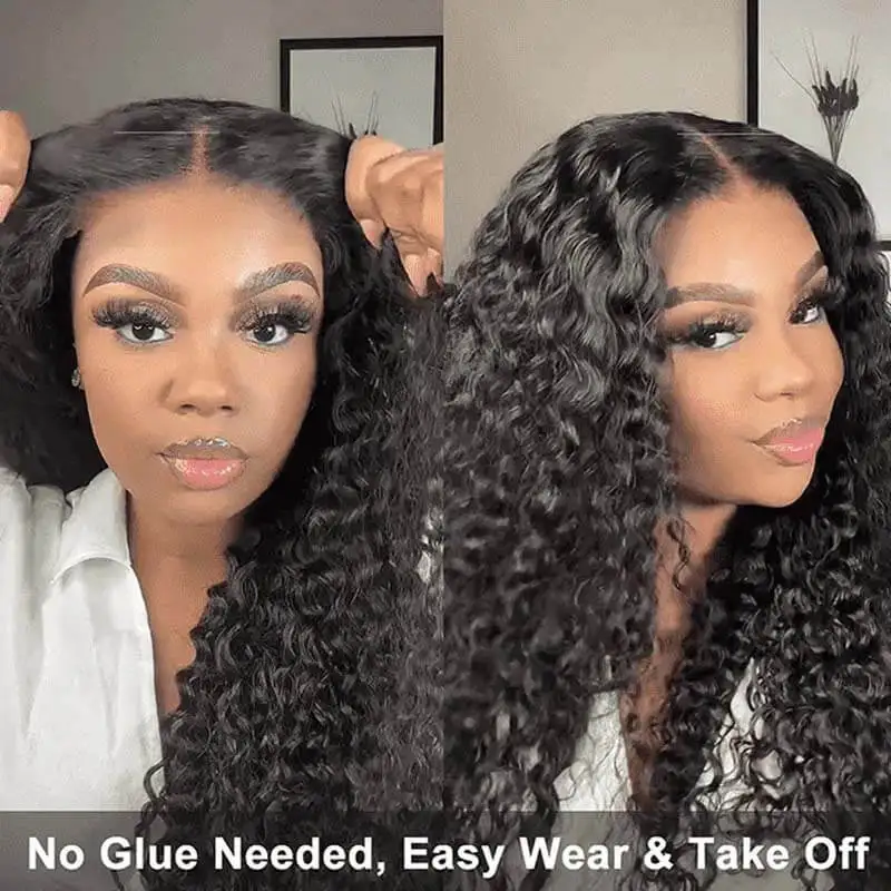 Salon Quality 100% Human Hair Deep Wave Pre Cut Lace Pre Plucked Hairline Glueless Wear Go 5x5 HD Lace Closure Wigs