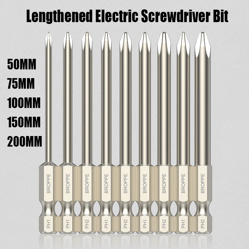 Embout de tournevis électrique allongé, tête de lot magnétique, haute dureté, alliage d\'acier, outil de foret, 50mm, 75mm, 100mm, 150mm, 200mm