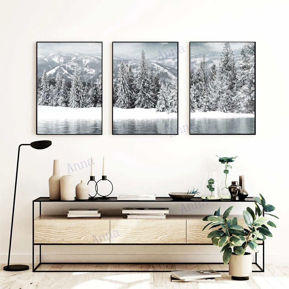 Snow Winter Spuce Forest Poster and Print Nature Lake River Landscape Nordic Style Decoration Pictures Modern Home Decor