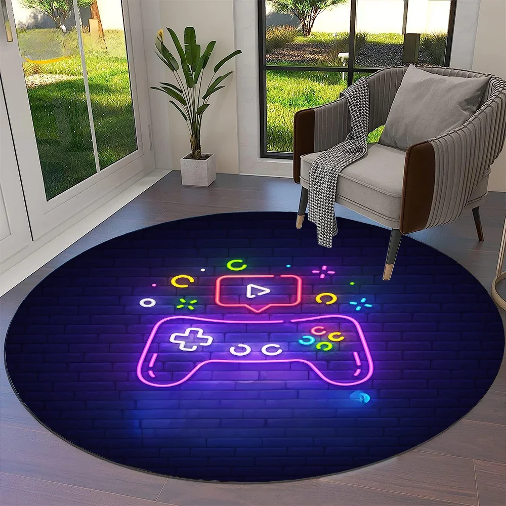 Tapis rond de joueur de jeu de dessin animé de manette de jeu pour le décor de chaise de salle de jeu d'enfant de chambre à coucher de salon, tapis de sol antidérapant de tapis de zone d'animal