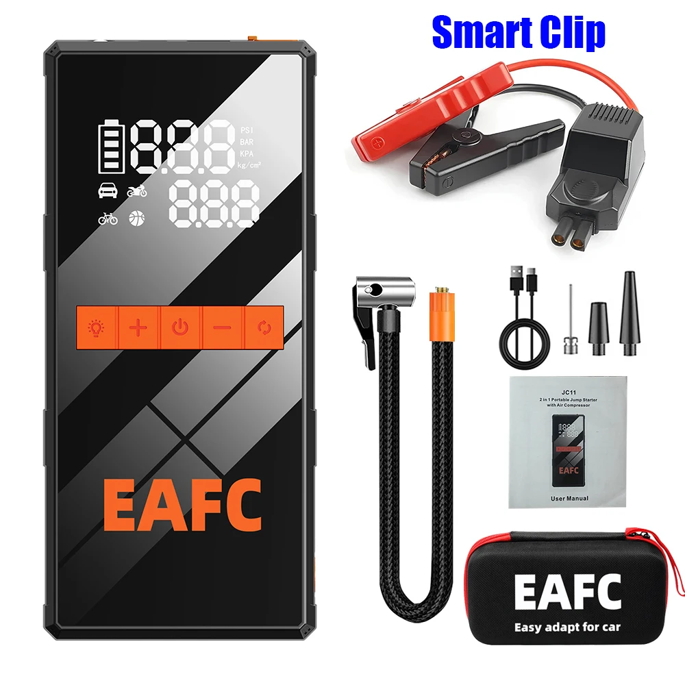 EAFC 1200A Auto-Starthilfe, 150 PSI, Luftkompressor, 2-in-1-Luftpumpe, 8000 mAh, tragbarer Booster, leistungsstarkes Startgerät für Autobatterien