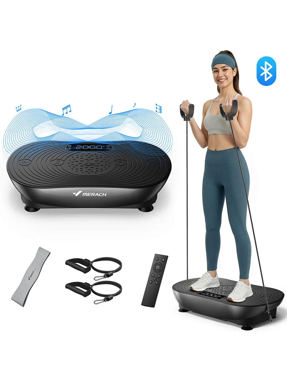 MERACH Vibrationsplatte zur Gewichtsreduktion und Körperformung, 99 Geschwindigkeitsstufen, verbesserte Vibration, Bluetooth-Lautsprecher, LED-Touchscreen