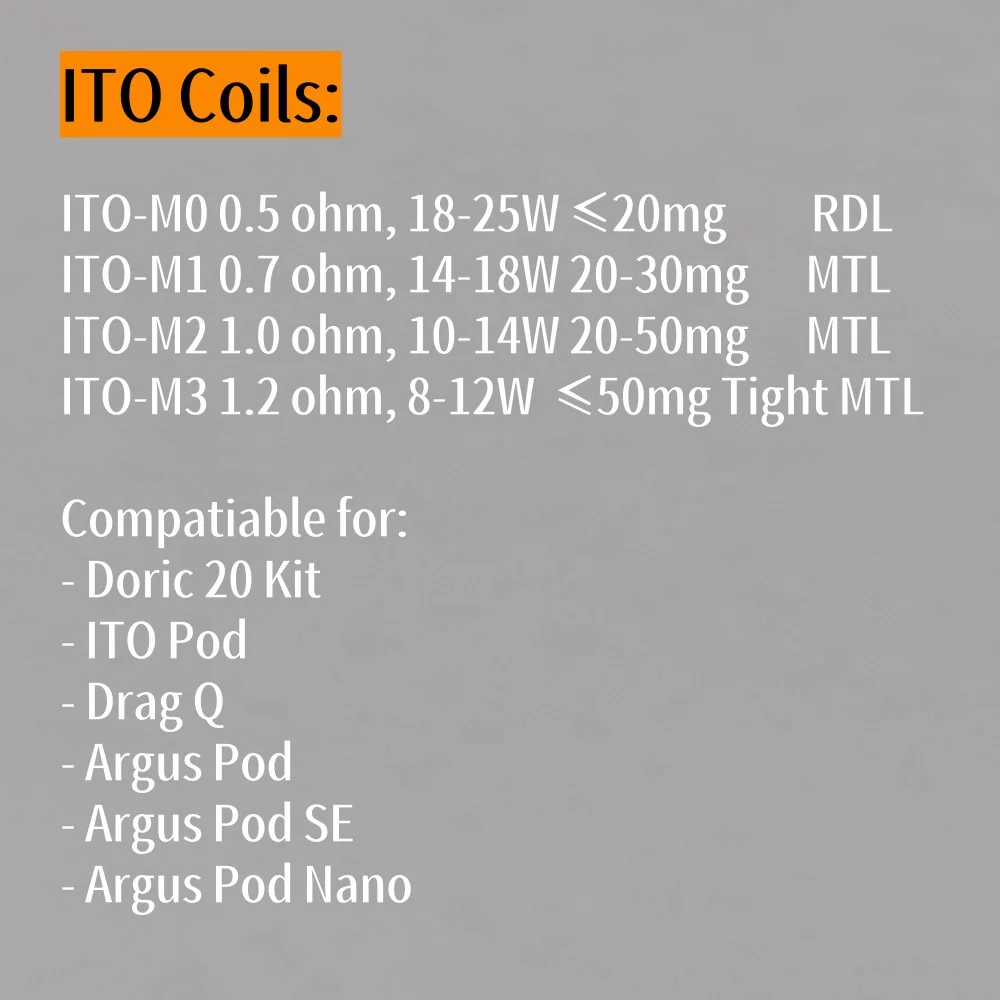ITO M0/M1/M2 MTL Pod Core Head 0.5/.7/1/1.2 VooPoo Doric 20 Drag Q Argus Pod /SE/Nano replacement coil - gallery image 5