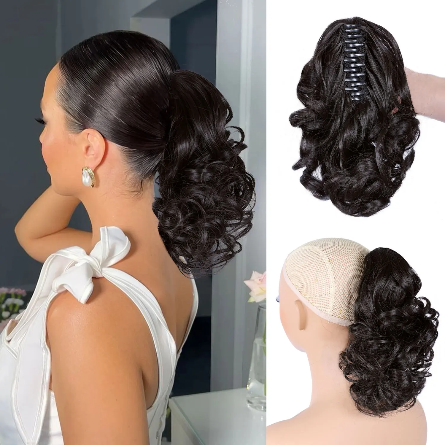 

Накладной хвост на заколках, кудрявый хвост, синтетический парик, женский стиль - 10 дюймов