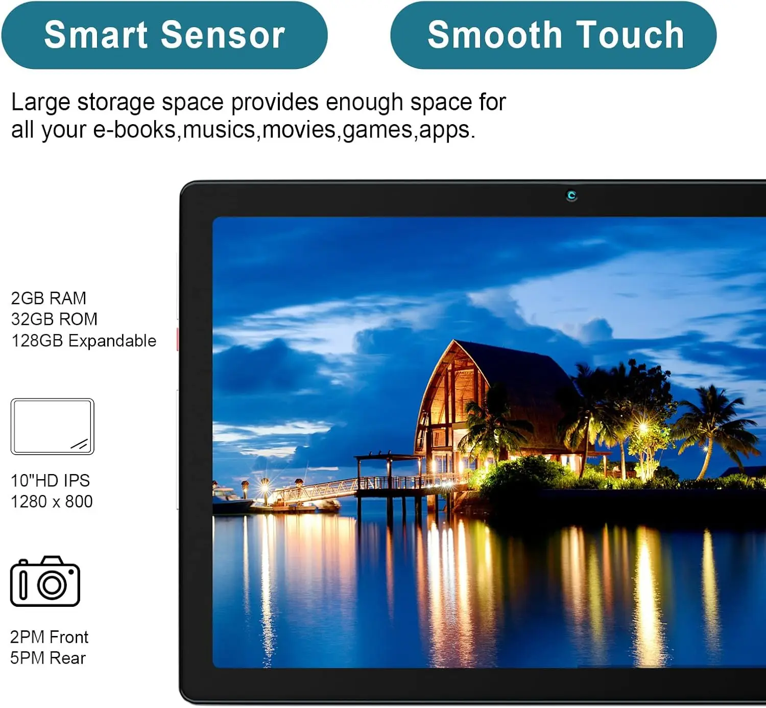 Tablet PC Android 13 da 10 pollici 6 GB di RAM + 64 GB di ROM (1 TB di espansione) Quad-Core WiFi 6 BT5.0 Type-C 5000 mAh 1280x800 HD Touch Screen