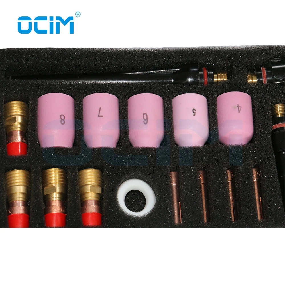 17 PCS  Argon Tig Welding Parts Kit with Plastic Package For WP17 WP18 WP26 Tig Welding Gun