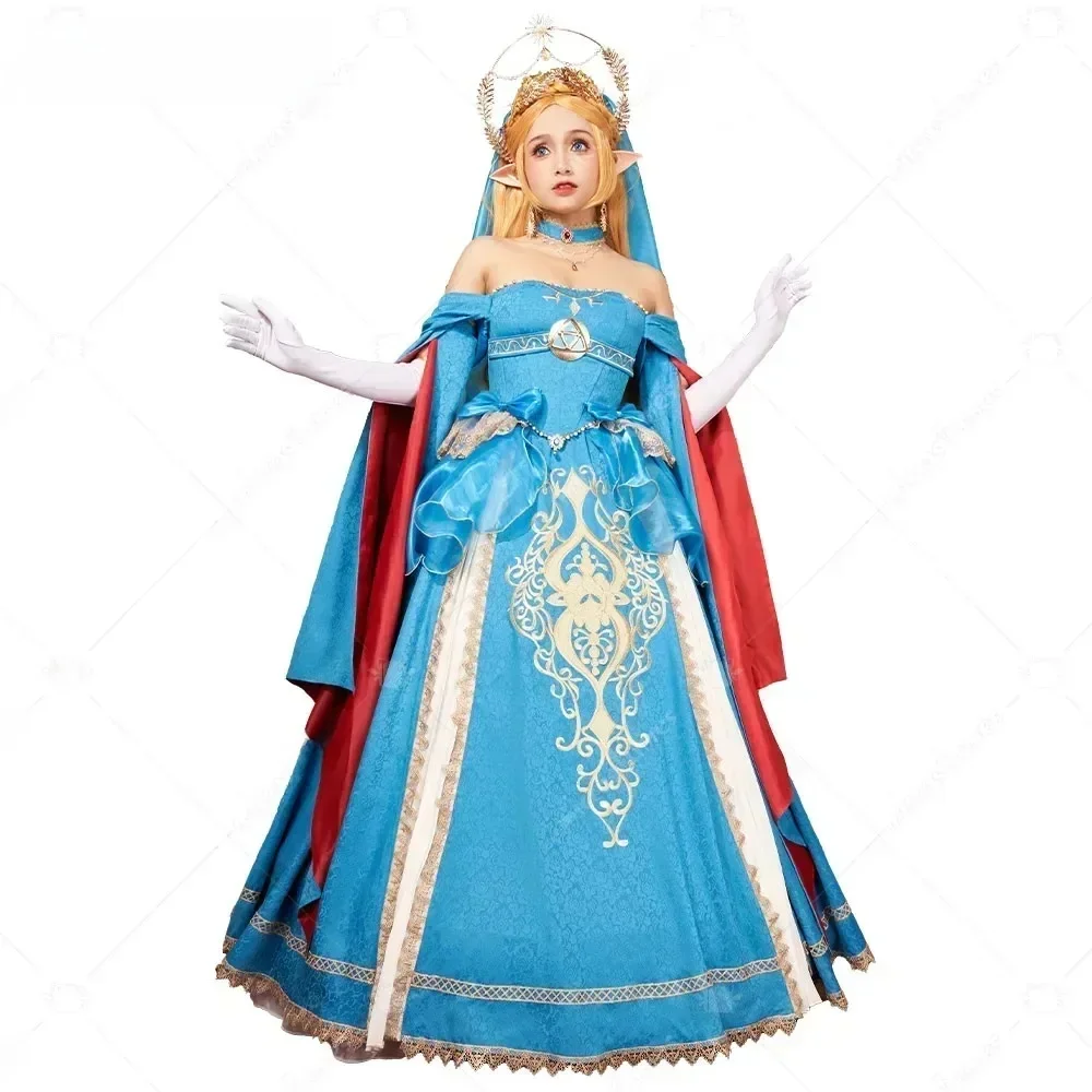 Miccostumes Damen-Prinzessinnenkleid im Hochzeitsstil, Cosplay-Kostüm, Oberteil und Rock mit Schleier