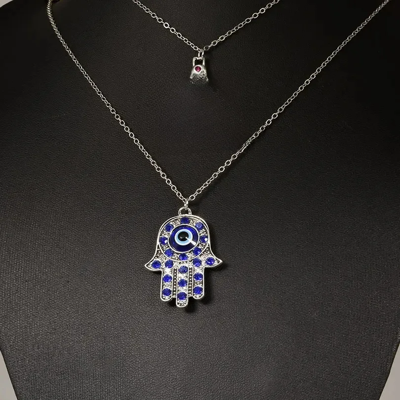1Pc Vintage Chakra Buddyzm Medytacja Joga Ochrona Amulet Wisiorek Naszyjniki Tureckie Oko Fatima Ręka Grunge Collares Biżuteria — zdjęcie 2