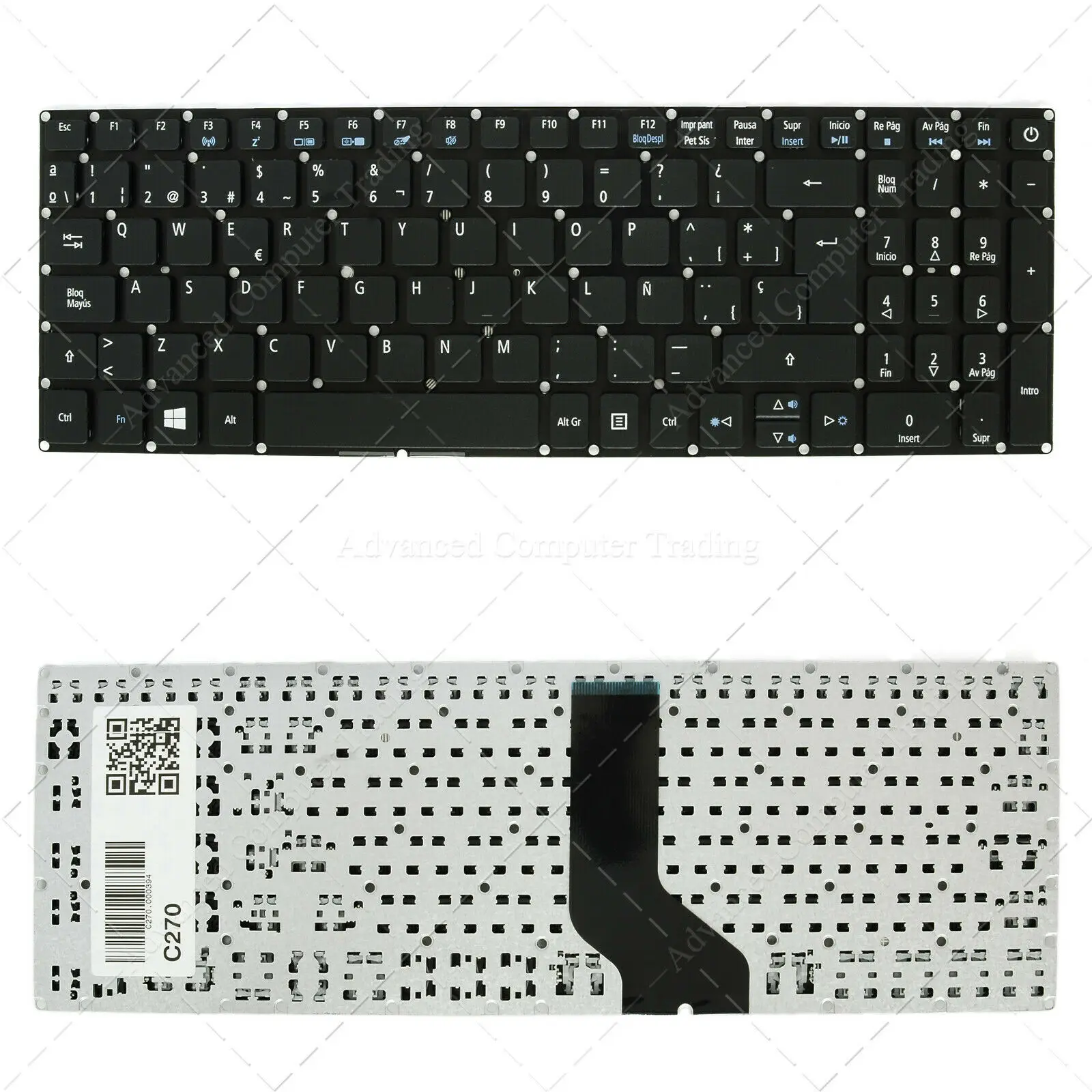 Spanish keyboard for laptop compatible with Acer Aspire E5-522 E5-523 E5-532G F5-573 Series lv5t_a51 | Black