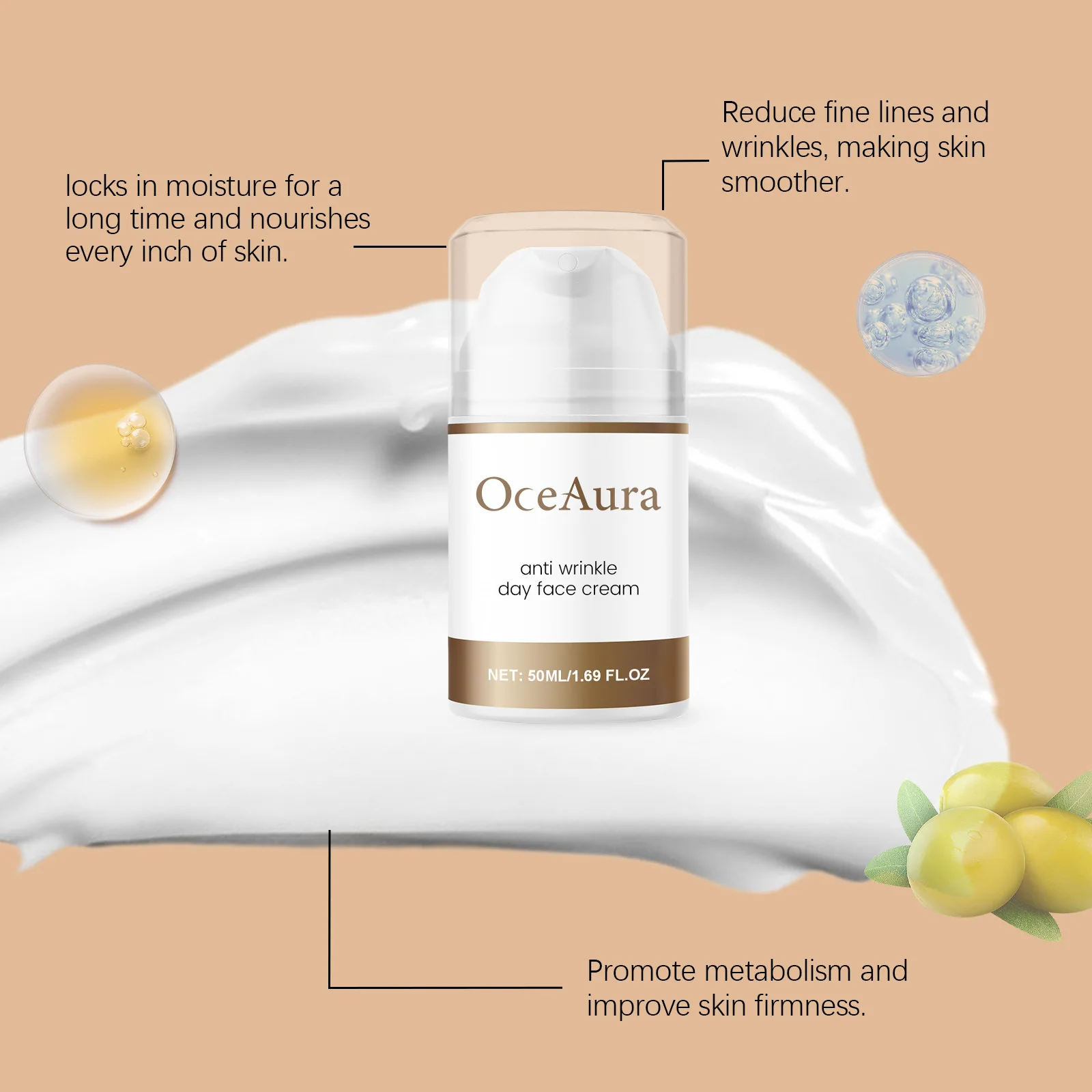 Oceaura 50ml Crema idratante al collagene Lifting Crema da giorno rassodante Asciugatura Migliora il sollevamento Rimuovi la sbiadimento scuro Linea sottile Illumina la crema per il viso