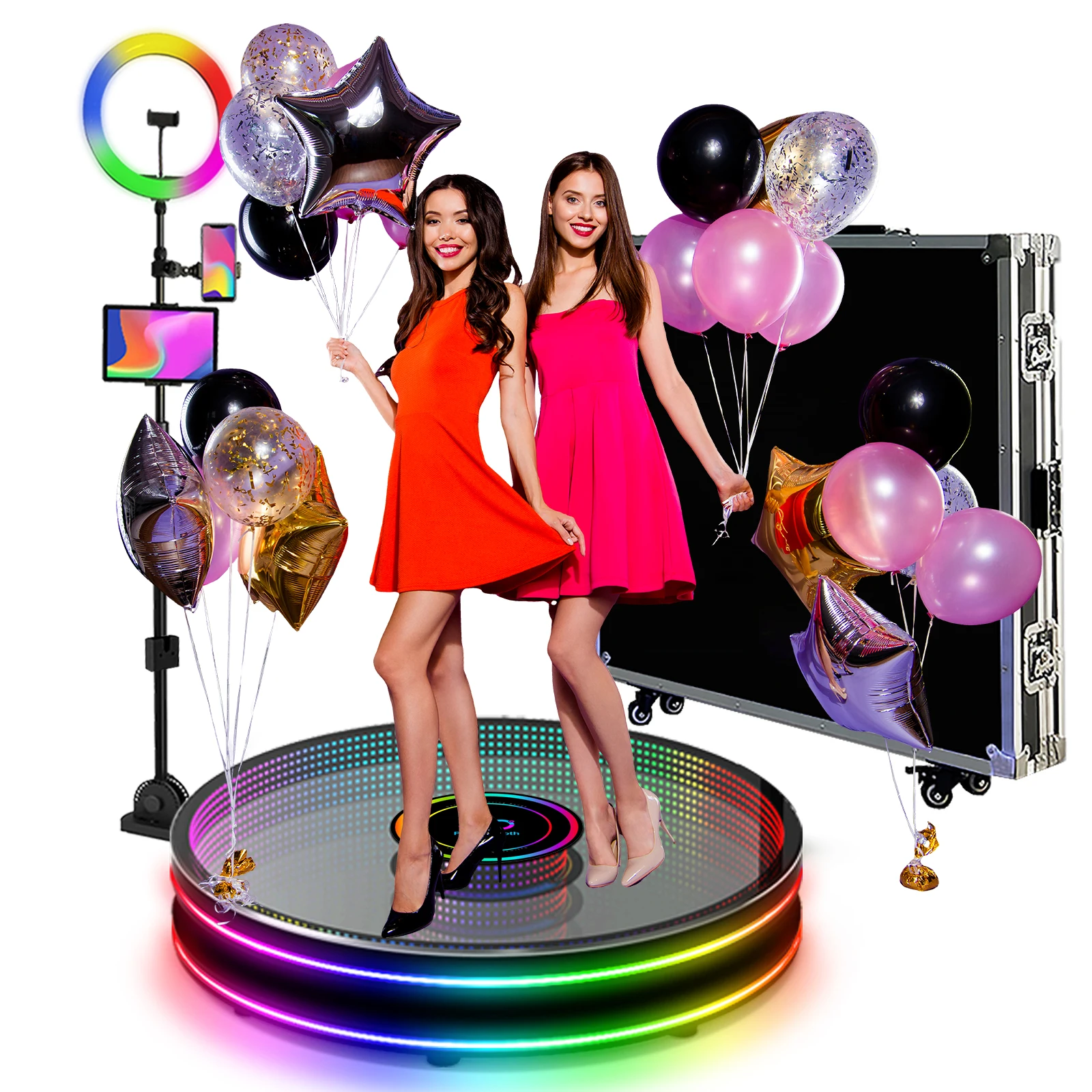 

Adjustable Video Automatic 360 RGB LED Glass Photo Booth 5 to 7 Infinity Mirror Suitable For Wedding Festival Parties