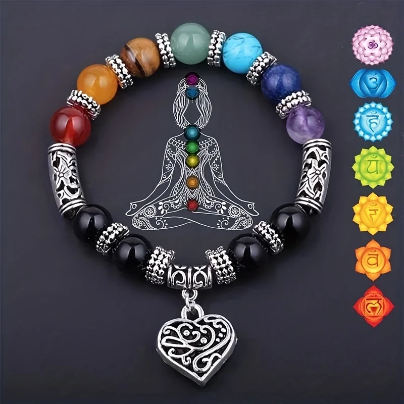 1pc/ 7 Chakra Armband Liebe Anhänger Stein Perlen Armband Heilung Schmuck Geschenk für Frauen