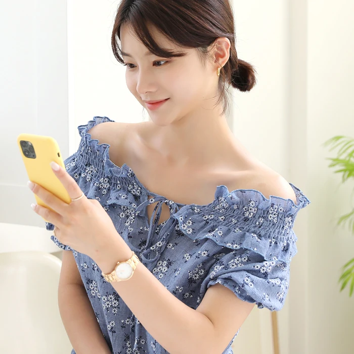 Puff Half-sleeved Frill Banding Shoulder Off-shoulder Prone Blouses S,M Fast Shipping