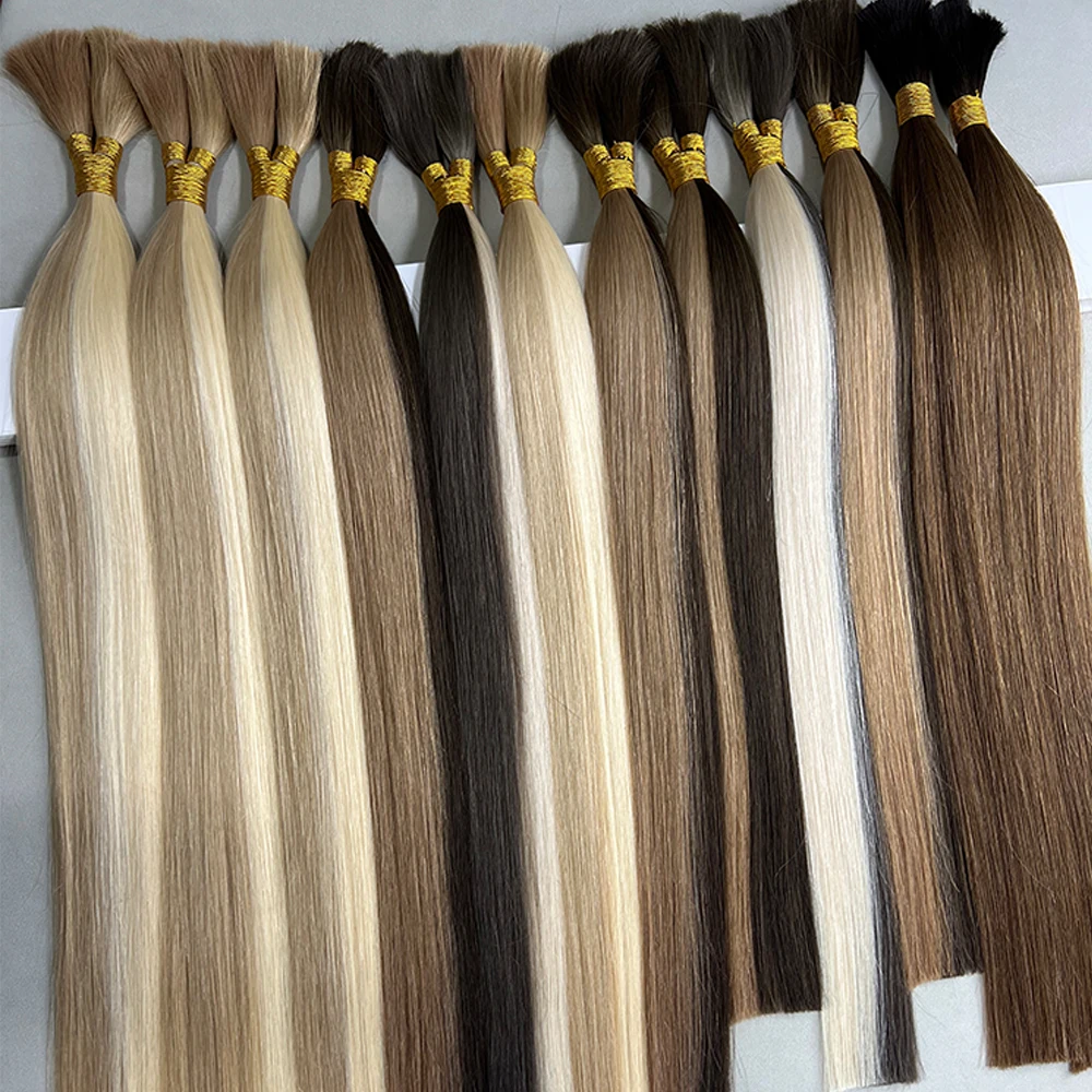 

Hair Bulk Double Drawn Human Hair Extensions 100% Natural Human Braiding Straight Hair 18-24inch